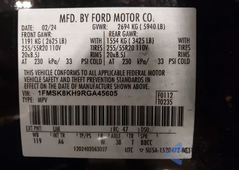 2024 Ford Explorer St-Line z USA, uszkodzony, nr VIN 1FMSK8KH9RGA45605